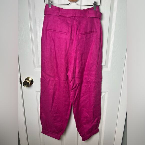 Farm Rio Pink High Waist Linen Pleated Cuffed Hem Waist Belt Taper Pants S - Picture 8 of 10